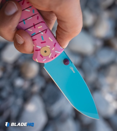 Bestechman Goodboy Dessert Warrior Button Lock Knife Pink G-10 (3.54" Blue)